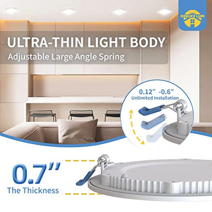 Deruce Lum 6 Pack 4 Inch 3000k Ultrathin Led Recessed Light, Superbright recessed Lighting 4 inches led recessed Light for Living Room Bedroom Kitchen Hallway 9W 750lm- ETL & Energy Star Certified