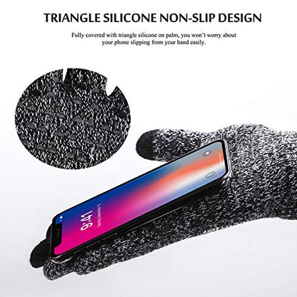 TRENDOUX Winter Gloves, Knit Touch Screen Glove Men Women Texting Smartphone Driving - Anti-Slip - Elastic Cuff - Thermal Soft Wool Lining - Hands Warm in Cold Weather - Black White - M