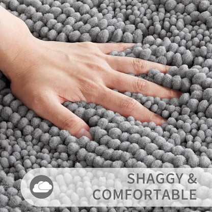 Yimobra Luxury Chenille Bathroom Rugs Sets 2 Piece, Extra Thick Non Slip Quick Dry Bath Mat for Shower Floor, Fluffy Shaggy Microfiber Absorbent Machine Washable Bathmat (Grey, 20" x 32"+17" x 24")