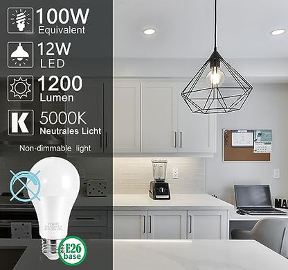 TUGART E26 LED Bulbs, 100 Watt Equivalent, Medium Base Light Bulbs, 1200lm, 5000K Daylight White 6-Pack
