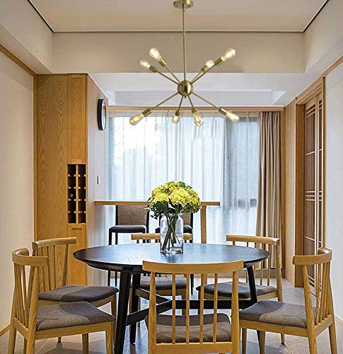 SUSVQLXG Gold Sputnik Chandeliers 8-Light Modern Pendant Light with E26 Base Adjustable Vintage Ceiling Light Fixture for Kitchen Dining Room Living Room Bedroom Hallway