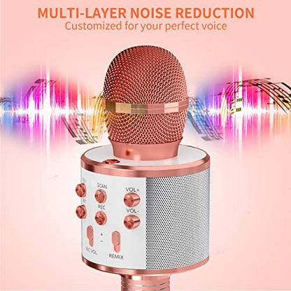 GIFTMIC Kids Microphone for Singing, Wireless Bluetooth Karaoke Microphone for Adults, Portable Handheld Karaoke Machine, Toys for Boys and Girls Gift for Birthday Party (Rose Gold)