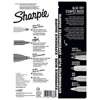 SHARPIE Permanent Markers Variety Pack, Featuring Fine, Ultra-Fine, and Chisel-Point Markers, Black, 6 Count