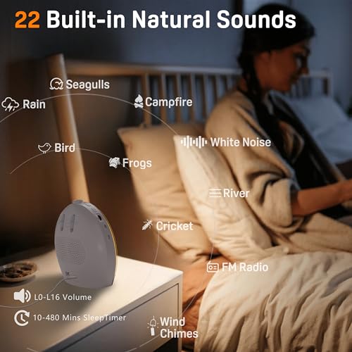 Wake Up Light Sunrise Alarm Clock for Kids, Heavy Sleepers, Bedroom, Bluetooth Speaker Sound Machine with 22 Natural Sounds, White Noise, Dual Alarms, FM Radio, 17 Color Night Lights, Ideal for Gift