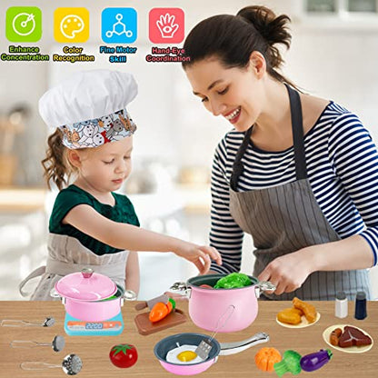 Holycco Kids Toy Kitchen Accessories, Toddler Kitchen Set for Kids with Play Pots, Play Kitchen Accessories Toy Gifts for Ages 3 4 5 6-8 Years, Kids Kitchen Playset, Play Kitchen Toys for Girls Boys