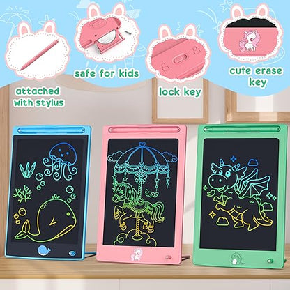 FLUESTON Toys LCD Writing Tablet Toddler,Toys for Boys Girls 3 4 5 6 7 8year,8.8 Inch 3pcs in 1 Pack Drawing Pad Toy Christmas Birthday Gifts for Kids,Drawing Tablet Doodle Board Cute Dinosaur Unicorn