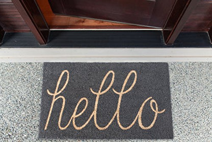 DII Hello Coir Fiber Doormat Non-Slip Durable Outdoor/Indoor, Pet Friendly, 18x30, Gray