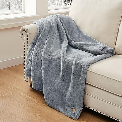 UGG 11069 Euphoria Plush Faux Fur Reversible Throw Cozy Fuzzy Fluffy Blanket for Couch Bed Hotel Style Luxury Machine Washable Home Decor Luxurious Soft Throws for Sofa, 70 x 50-inch, Chambray