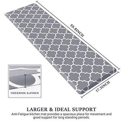 WISELIFE Kitchen Mat Cushioned Anti-Fatigue Rug,17.3"x 60",Non Slip Waterproof Rugs Heavy Duty PVC Ergonomic Comfort Mat for Kitchen, Floor Home, Office, Sink, Laundry, Grey