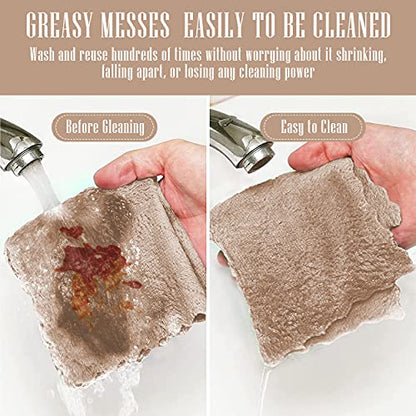 24 Pack Kitchen Dishcloths - Does Not Shed Fluff - No Odor Reusable Dish Towels, Premium Dish cloths, Super Absorbent Coral Fleece Cleaning Cloths, Nonstick Oil Washable Fast Drying (Brown)