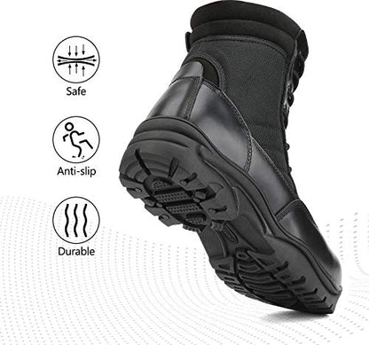 NORTIV 8 Steel Toe Boots for Men Safety Industrial & Construction Military Work Boots Slip Resistant ASTM F2413-18 Black Size 7 M US Trooper-Steel