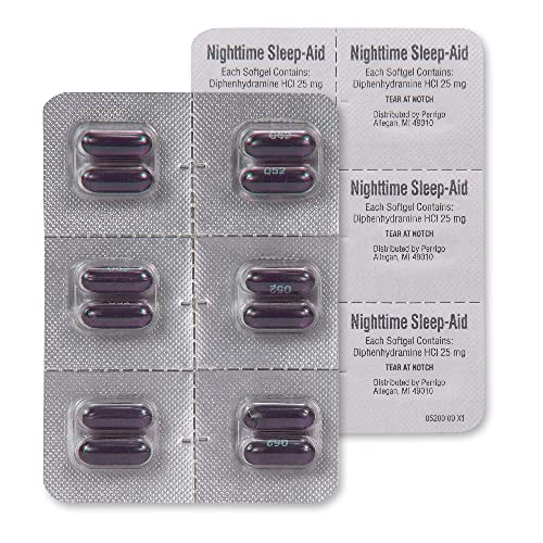 Amazon Basic Care Sleeptime Nighttime Sleep-Aid Softgels, Diphenhydramine HCl 25 mg, Relieves Occasional Sleeplessness, 48 Count