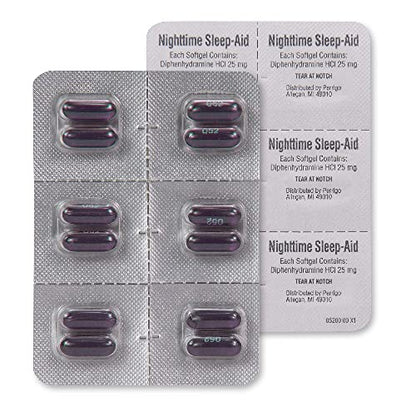 Amazon Basic Care Sleeptime Nighttime Sleep-Aid Softgels, Diphenhydramine HCl 25 mg, Relieves Occasional Sleeplessness, 48 Count