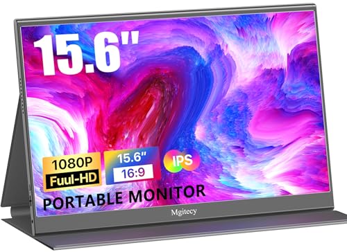 Mgitecy Portable Monitor 15.6inch 1080P USB C HDMI Travel Monitor for Laptop with Ultra-Slim IPS Display w/Smart Cover & Dual Speakers, Portable Screen for Laptop Pc Phone Mac Xbox Ps5 Switch