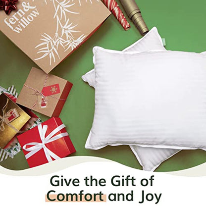 Fern and Willow Pillows for Sleeping - Set of 2 Queen Size Down Alternative Pillow Set w/Luxury Plush Cooling Gel for Side, Back & Stomach Sleepers