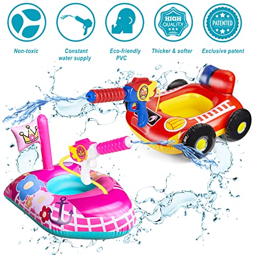 2 Pack Kids Pool Floats with Squirt Gun, Inflatable Pool Toys for Kids, Pink Flower Princess Pool Toys for Girls, Blow up Fire Truck Pool Floats for Toddlers，Baby Water Float Summer Pool Game Toys