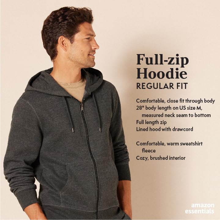 Amazon Essentials Men's Full-Zip Hooded Fleece Sweatshirt (Available in Big & Tall), White, Medium