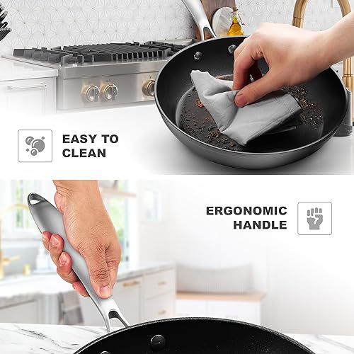 Frying Pans Nonstick - 10" Non Stick Frying Pan with Lid Splatter Screen - Lightweight Aluminum Fry Pan Skillet Includes Spatula - 2" Deep Egg Pan, PFAS-Free and PFOA Free, Dishwasher Safe, Oven Safe