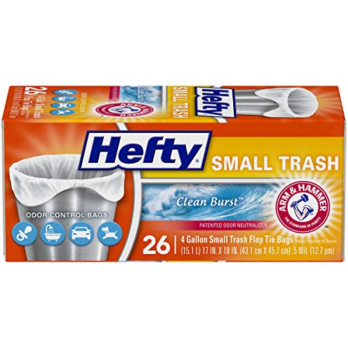 Hefty Flap Tie Small Trash Bags - Clean Burst, 4 Gallon, 312 Total,26 Count (Pack of 12)