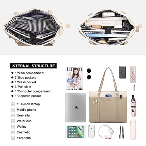 JFFD Laptop Shoulder Work Tote Bag for Women,Lightweight Casual Bag Teacher Bag Canvas 15.6 Inch Handbag Purse