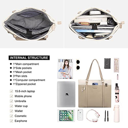 JFFD Laptop Shoulder Work Tote Bag for Women,Lightweight Casual Bag Teacher Bag Canvas 15.6 Inch Handbag Purse