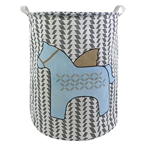 Mziart Kids Laundry Basket, Collapsible Laundry Hamper Toy Storage Basket Baby Nursery Hamper Fabric Storage Bin Gift Basket for Boys and Girls Bedroom Bathroom (Cute Wheat Horse)