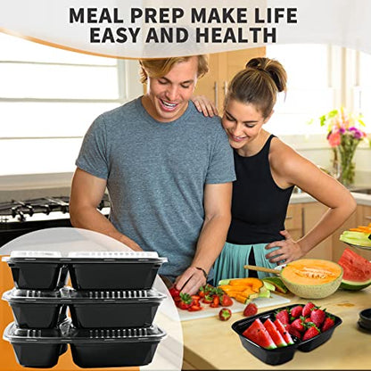 JUJEKWK Meal Prep Containers 50 Pack, 2 Comparment Storage Container with 32 Oz, Food Grade Container, BPA Free,Stackable, Microwave/Dishwasher/Freezer Safe