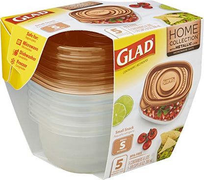 GladWare Home Snack Food Storage Containers, Small Rectangle Holds 9 Ounces of Food, 5 Count Set | With Glad Lock Tight Seal, BPA Free Containers and Lids