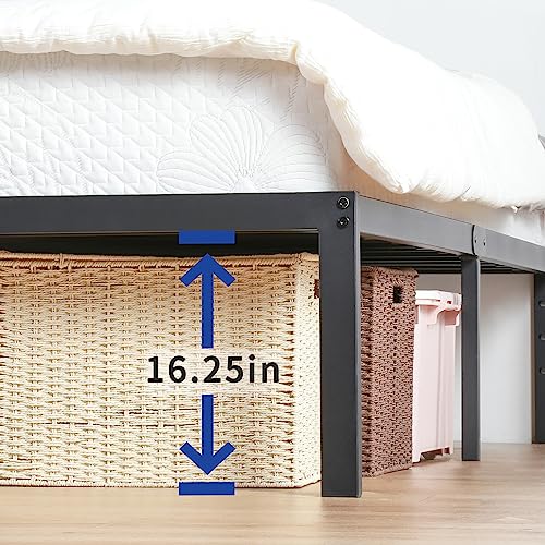 Olee Sleep 18 Inch Heavy Duty Steel Slat Anti-Slip Support, Easy Assembly Platform Bed frame, Noise Free Steel Mattress Foundation, Maximum Storage, No Box Spring Needed, Black, King Size
