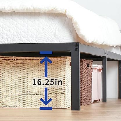 Olee Sleep 18 Inch Heavy Duty Steel Slat Anti-Slip Support, Easy Assembly Platform Bed frame, Noise Free Steel Mattress Foundation, Maximum Storage, No Box Spring Needed, Black, King Size