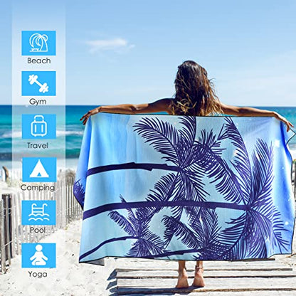 DECOMEN Beach Towel, Microfiber Beach Towels, Oversized, Quick Dry (73" x 35") Sand Proof, Absorbent, Compact, Beach Blanket, Lightweight Towel for The Swimming, Sports, Beach, Gym-Coconut Tree