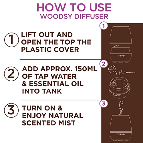 GuruNanda Woodsy Ultrasonic Diffuser & Cool Mist Humidifier - Aromatherapy Diffuser with Auto Shut-Off, 7 LED Lights & 5 Modes - Perfect for Spa, Yoga, Office & Large Room - Helps to Relax (150 mL)