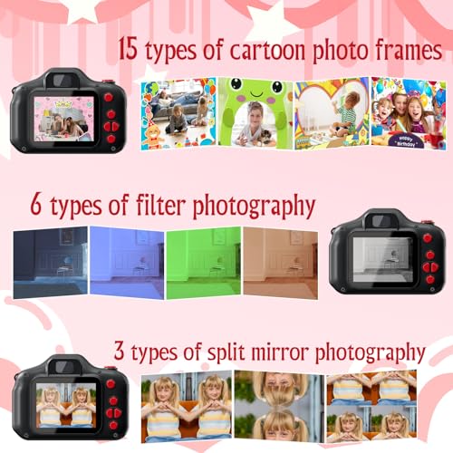 Kids Digital Camera, NINE CUBE Black Toddler Camera for Age 3-7 Kids, Best Gift for Girls Boys Long Lens Toy Video Camera,Mini Toys Gift for 3 4 5 6 Years Old,Children's Digital Camera with 32G Card