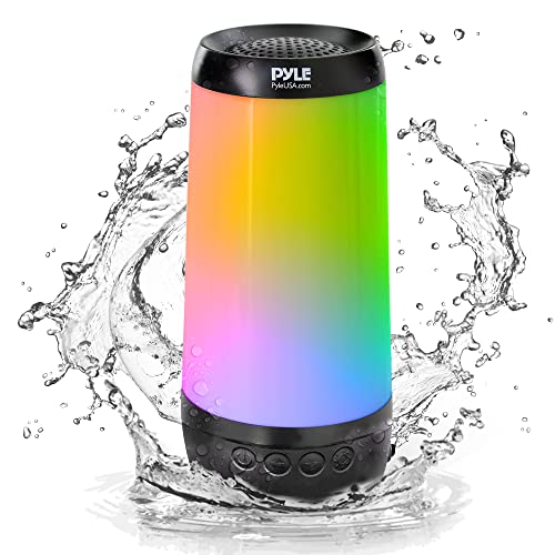 PyleUsa Floating Pool Speaker w/Lights Show, Waterproof Bluetooth Speaker, IP68, Crystal Clear Sound Quality, Surround Stereo Sound, Wireless 50 ft Range, for Shower, Hot Tub, Beach, Travel (Black)