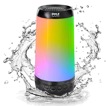 PyleUsa Floating Pool Speaker w/Lights Show, Waterproof Bluetooth Speaker, IP68, Crystal Clear Sound Quality, Surround Stereo Sound, Wireless 50 ft Range, for Shower, Hot Tub, Beach, Travel (Black)