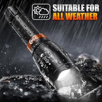 2 Pack LED Flashlights High Lumens with 6 AAA Batteries, 5 Modes Mini Waterproof Tactical Flashlight for Camping Hiking, Bright Flashlight with Zoomable, Christmas Gifts for Men Dad, Black & Coppery