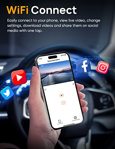 Dash Cam Front and Rear 4K+1080P WiFi Dash Camera for Cars with App, 24 Hours Parking Mode, G-Sensor, Loop Recording, Support 256GB Max