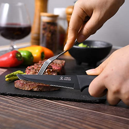 UPTRUST Steak Knives, Steak Knives Set of 6, High-Carbon Stainless Steel Serrated Steak Knives Dishwasher Safe, Elegant Black
