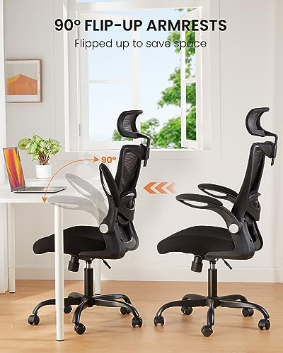 ErGear Ergonomic Desk Chair, Office Chair with 2'' Adjustable Lumbar Support, Computer Chair with Flip-Up Armrests & Headrest, High Back Office Desk Chair with 4'' Thicken Seat for Home Office, Black