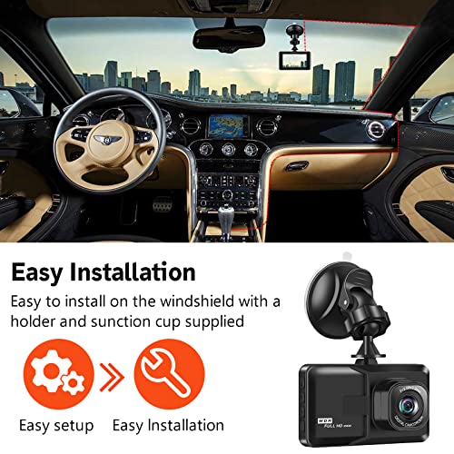Dash Cam, Dash Camera for Car,3 Inch LCD Screen, 1080P Full HD Car Dashboard Recorder, 120° Wide Angle Dashcam, Gravity Sensor, WDR, Loop Recording, Motion Detection