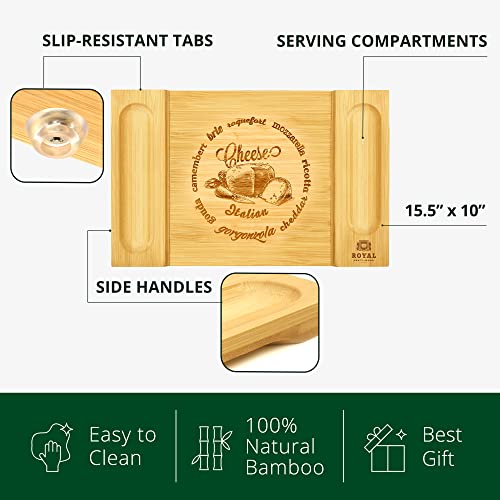 ROYAL CRAFT WOOD Charcuterie and Cheese Board - Large Bamboo Cheese Board - Serving Tray Platter - House Warming Gifts New Home - 15.5 x 10 inch