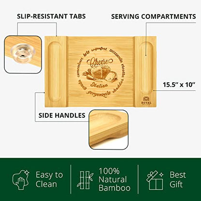 ROYAL CRAFT WOOD Charcuterie and Cheese Board - Large Bamboo Cheese Board - Serving Tray Platter - House Warming Gifts New Home - 15.5 x 10 inch