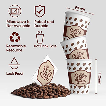 Ginkgo Coffee Cups with Lids 12 oz, 92 Pack Disposable To Go Coffee Cups for Cappuccino, Hot Beverages, Coffee, Cocoa, Chocolate - Coffee Time