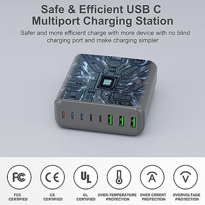 265W USB C Charger, 8-Port Desktop USB C Charging Station, 65W USB C Laptop Charger Compatible with MacBook Pro/Air,iPhone 14/13/Mini/Pro/13Pro Max/12 Samsung Galaxy Note