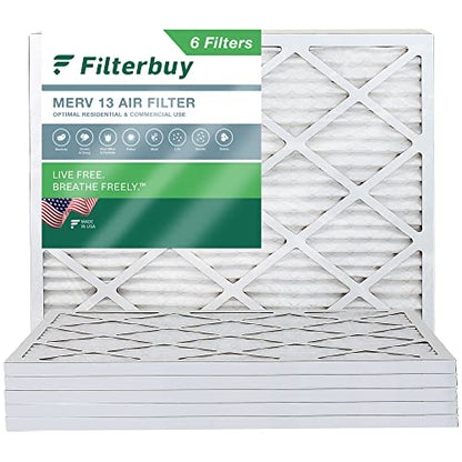Filterbuy 20x25x1 Air Filter MERV 13 Optimal Defense (6-Pack), Pleated HVAC AC Furnace Air Filters Replacement (Actual Size: 19.50 x 24.50 x 0.75 Inches)