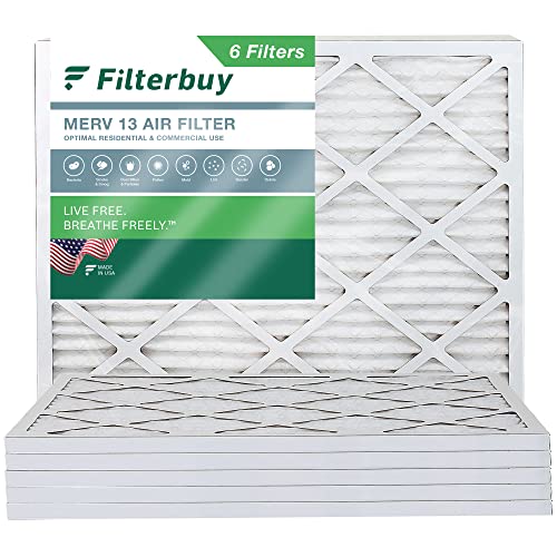Filterbuy 20x25x1 Air Filter MERV 13 Optimal Defense (6-Pack), Pleated HVAC AC Furnace Air Filters Replacement (Actual Size: 19.50 x 24.50 x 0.75 Inches)