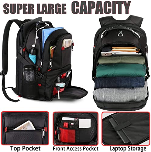 YOREPEK Travel Backpack, Extra Large 50L Laptop Backpacks for Men Women, Water Resistant College Backpack Airline Approved Business Work Bag with USB Charging Port Fits 17 Inch Computer, Black