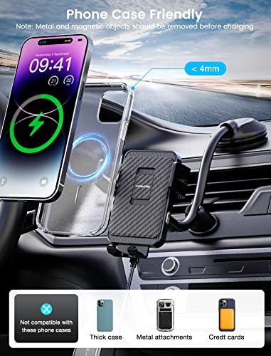 Wireless Car Charger, MOKPR 15W Fast Charging Car Mount Auto-Clamping Car Charger, Dashboard Windshield Phone Holder Compatible with iPhone 14/13/13 Pro/12 pro/12/11/X/8, Samsung S23/S22/S10/S9/S8