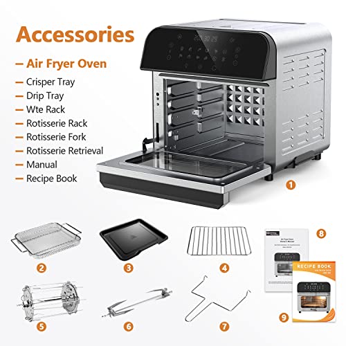 whall Air Fryer Oven,12QT 12-in-1 Air Fryer Convection Oven,Rotisserie,Roast,Bake,Dehydrate,12 Cooking Presets,Digital Touchscreen,Stainless Steel,with Accessories&Recipes