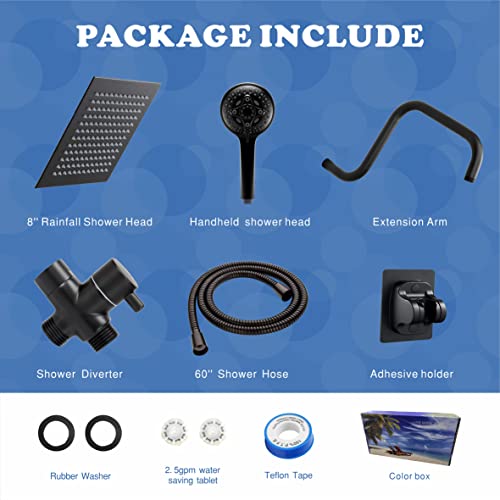 8 inch Rain Shower Head with Handheld Spray, Metal High Pressure Rainfall Shower Head with Handheld Combo with 13 inch Extension Shower Arm,Rain Shower and Handheld Separately or Dual Spray